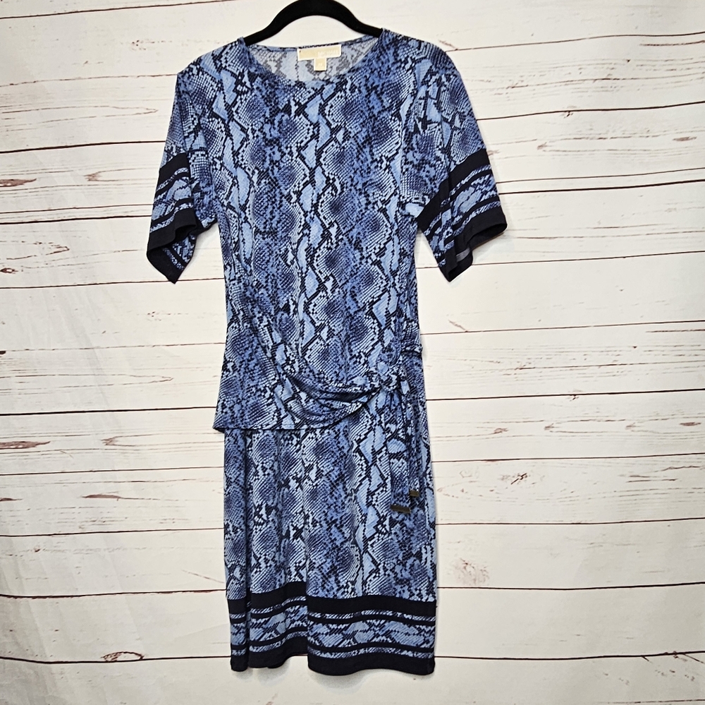 MICHAEL Michael Kors Blue Snakeskin Tie Waist Dress